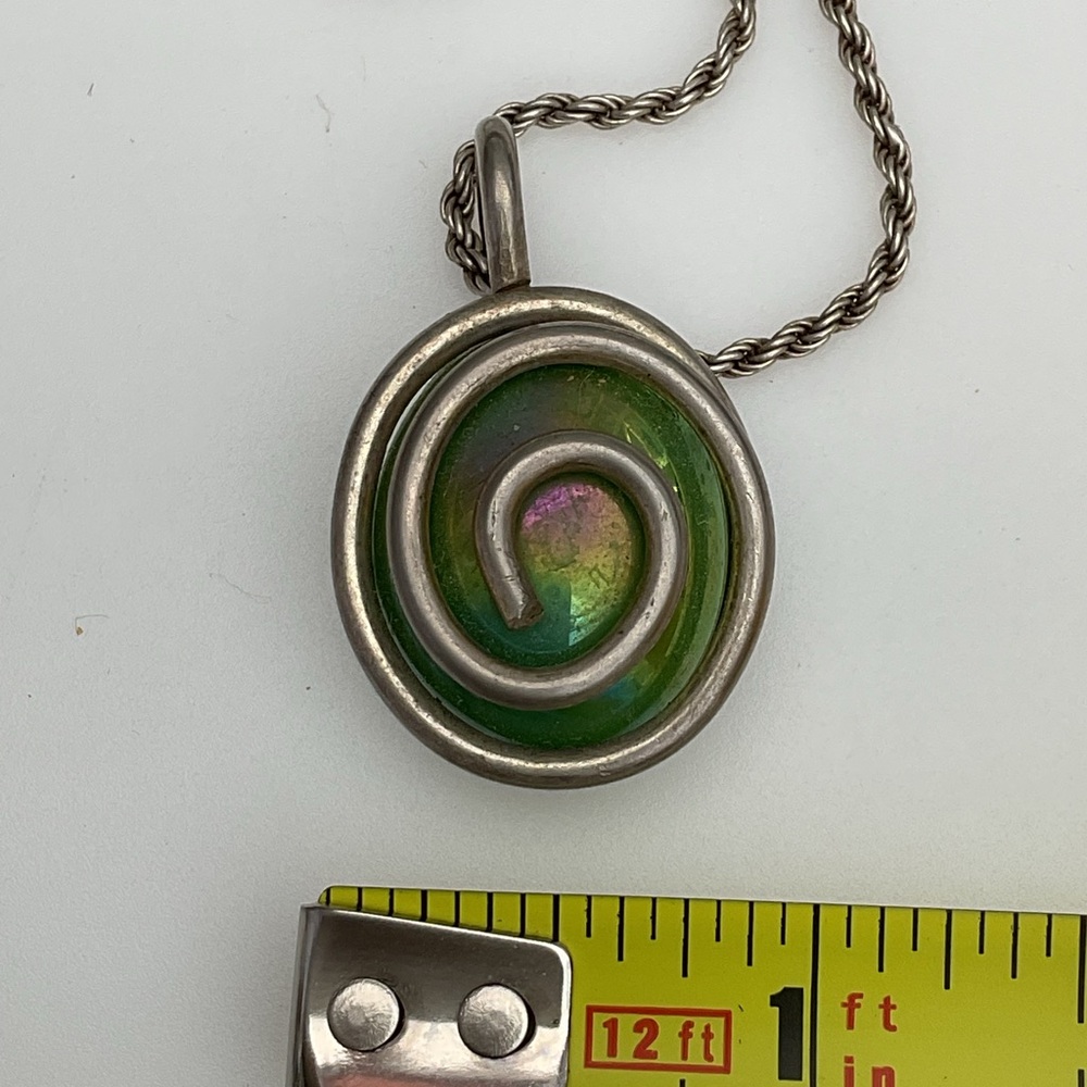 Italian Sterling Silver 925 Green Glass Spiral Pendant Necklace  Made in Italy - Picture 7 of 8
